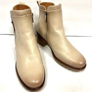 Women’s Cream Ankle Boots - Side Zip Low Block Heel